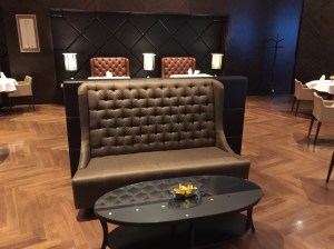 Oversized sofa in the dining area