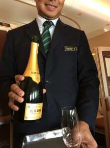 One last glass of champagne before landing - The Krug Grande Cuvee